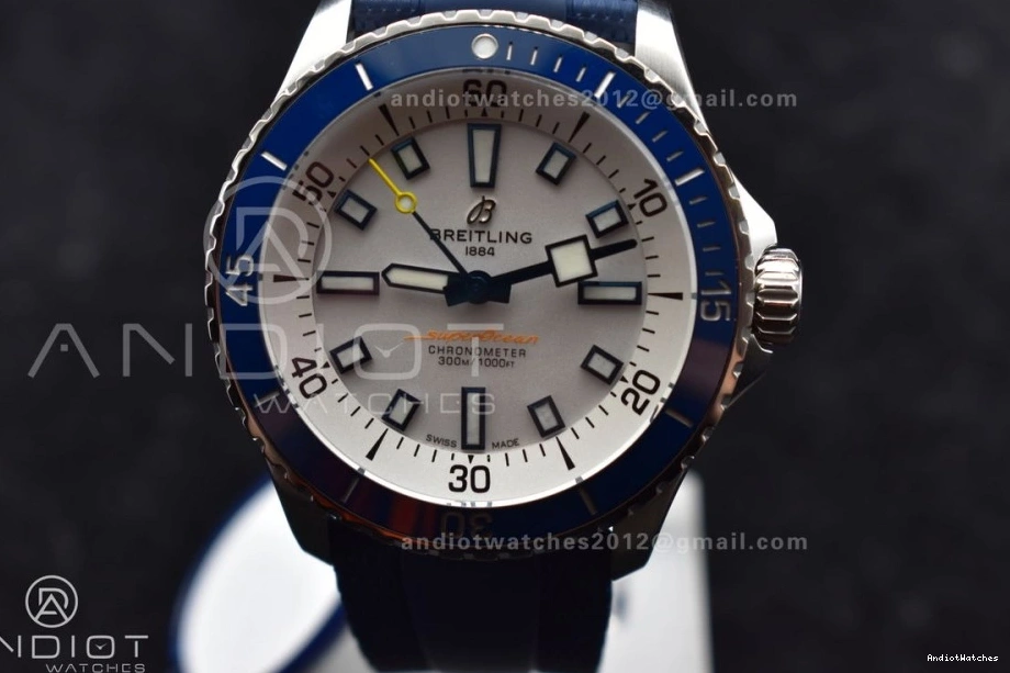 Cozy White Rubber on 1:1 Best BLSF Automatic SuperOcean 42 Dial A Blue Strap 1162 SS Edition 0517